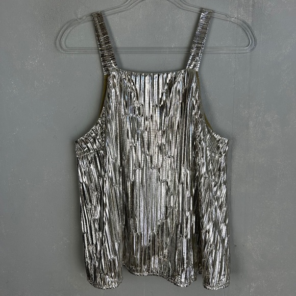 Maeve size L sleeveless top metallic gray textured square neck party top - Picture 1 of 12